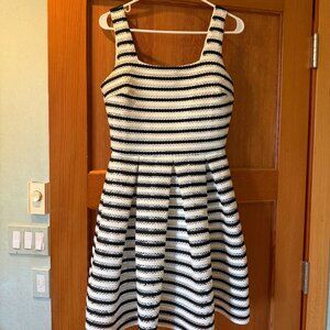 Aqua crochet fit and flare striped black and white dress